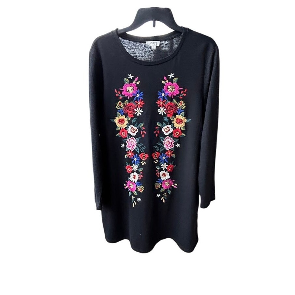 Umgee USA Black Long Sleeve Embroidered Floral Dress‎  Size L